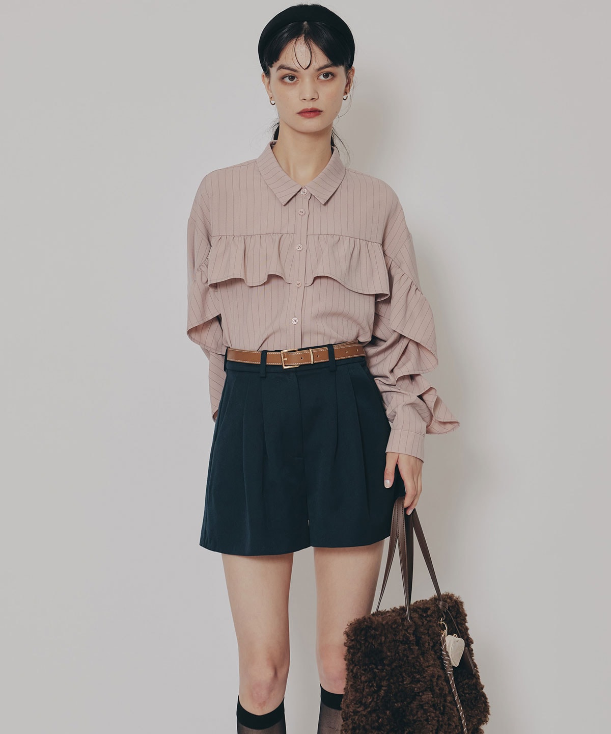 フリルラインストライプブラウス