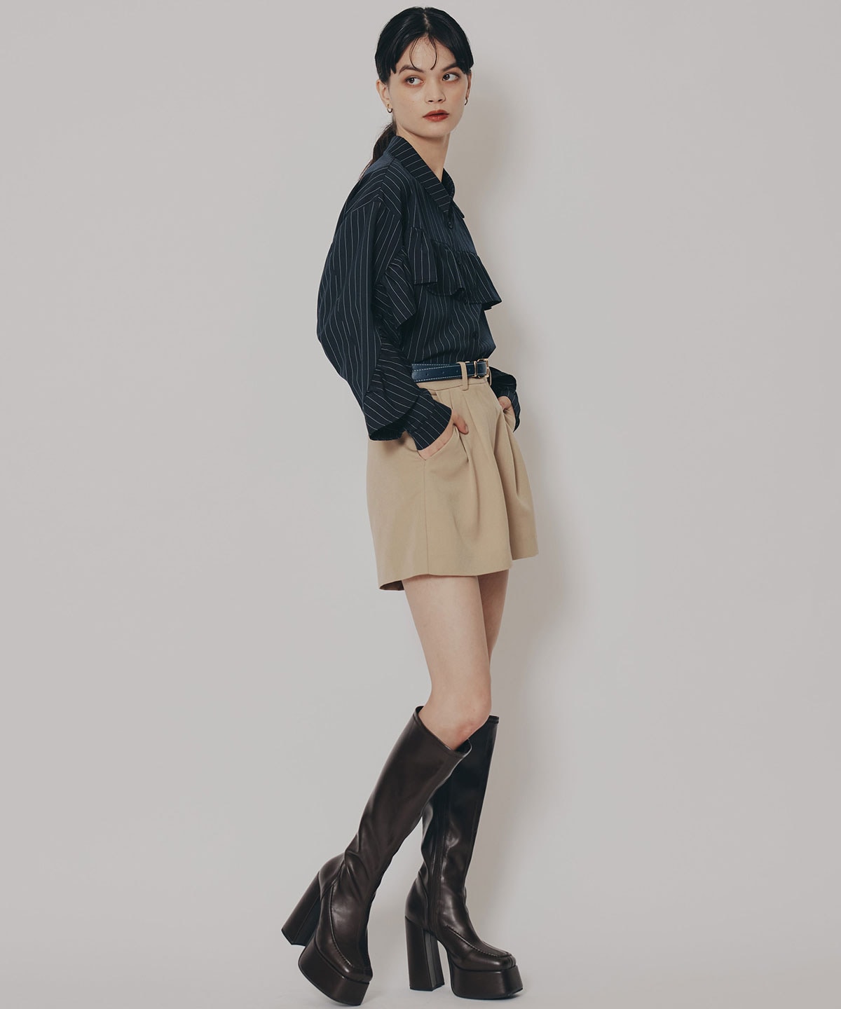 フリルラインストライプブラウス