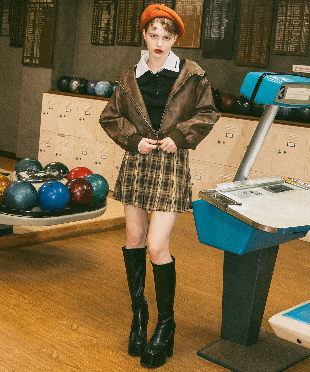 ダブルベルトチェックプリーツミニスカート