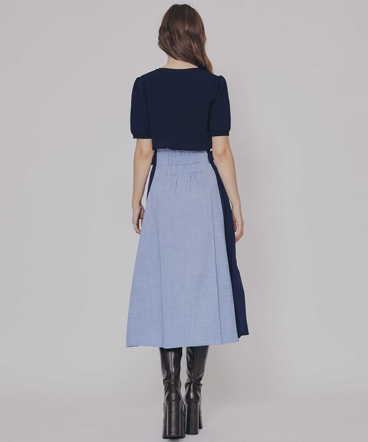 フロントジップバイカラーミディスカート