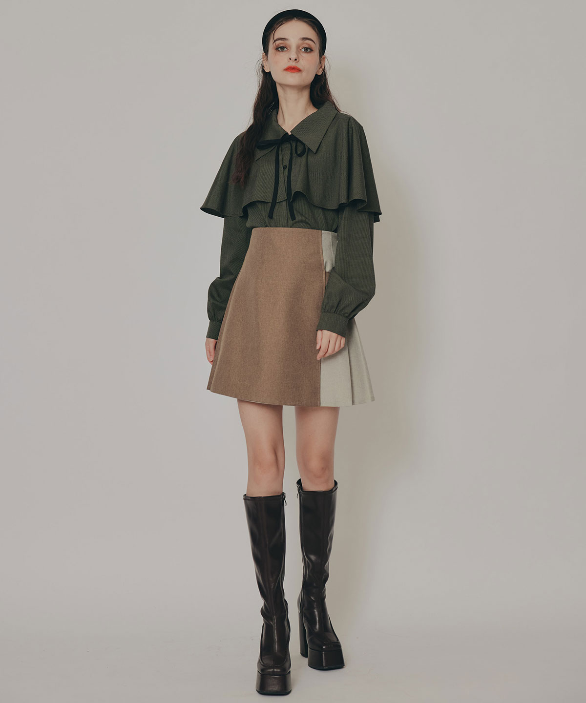 バイカラーアシメプリーツミニスカート