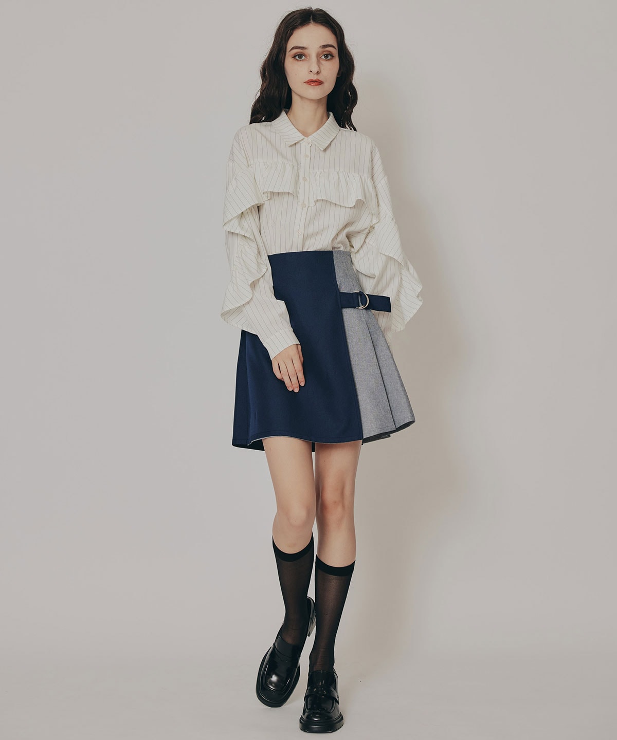 バイカラーアシメプリーツミニスカート