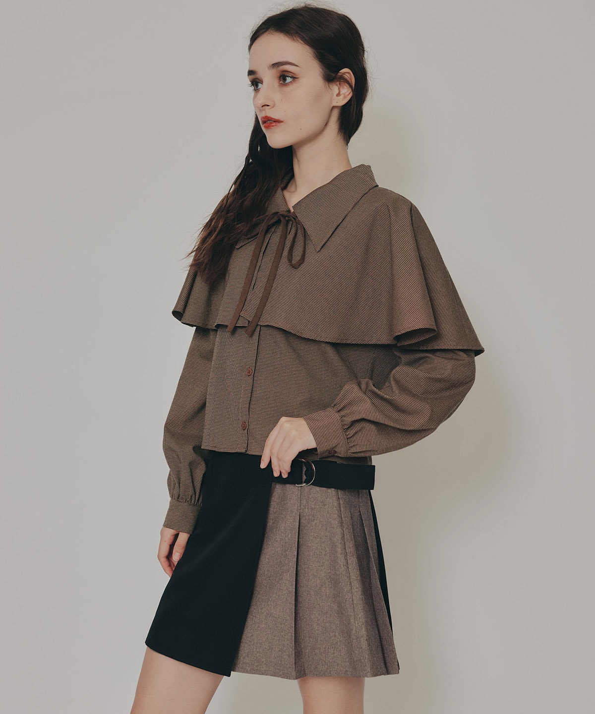 バイカラーアシメプリーツミニスカート