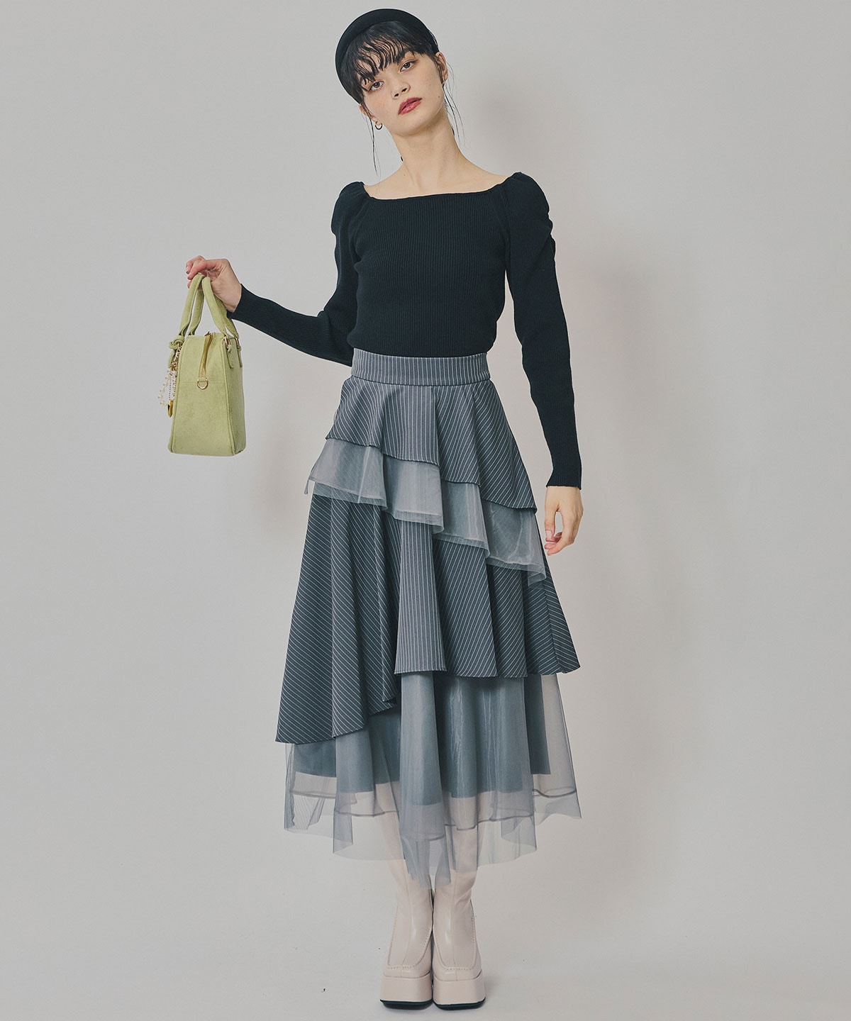 シアーMIXティアードスカート