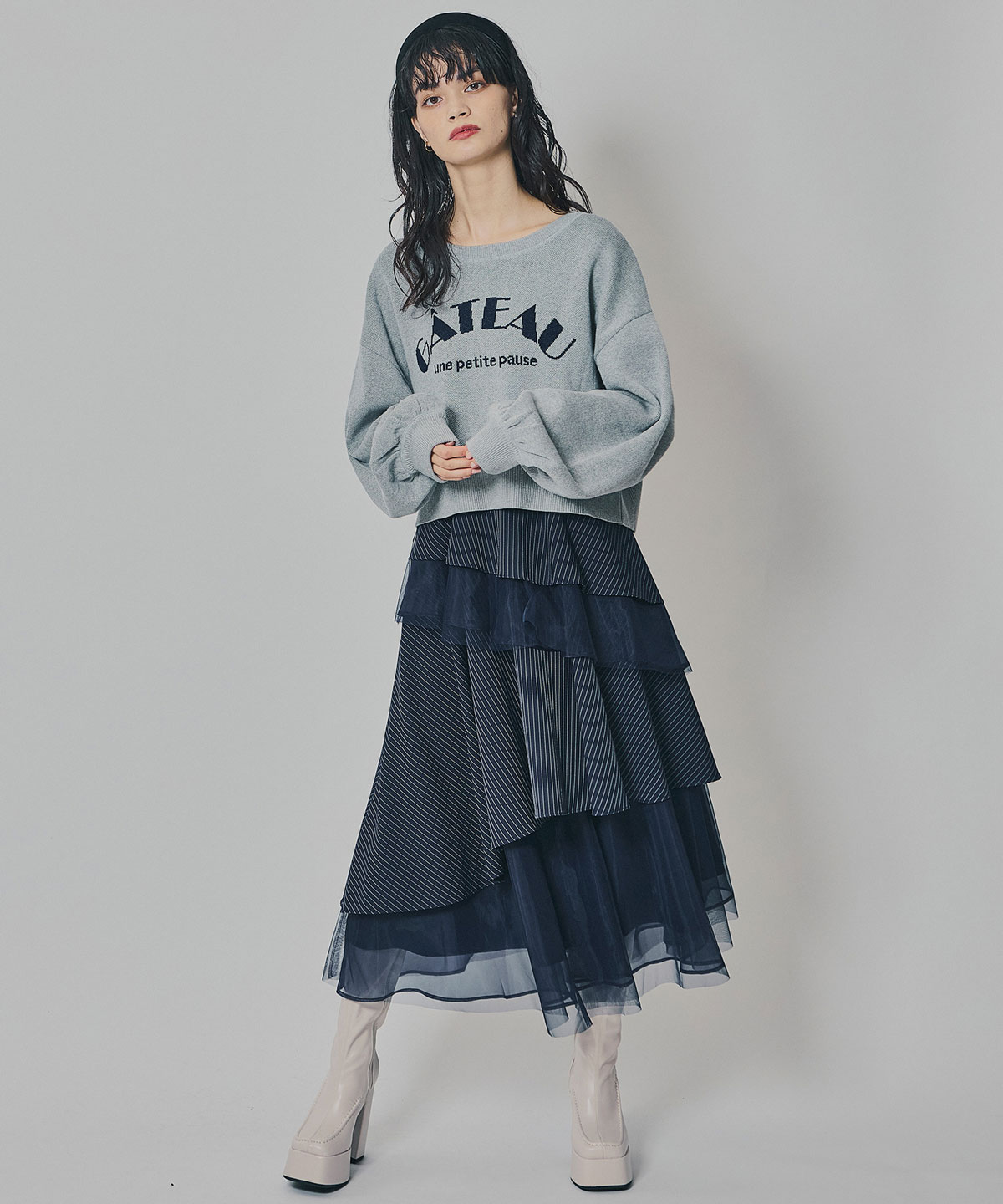 シアーMIXティアードスカート