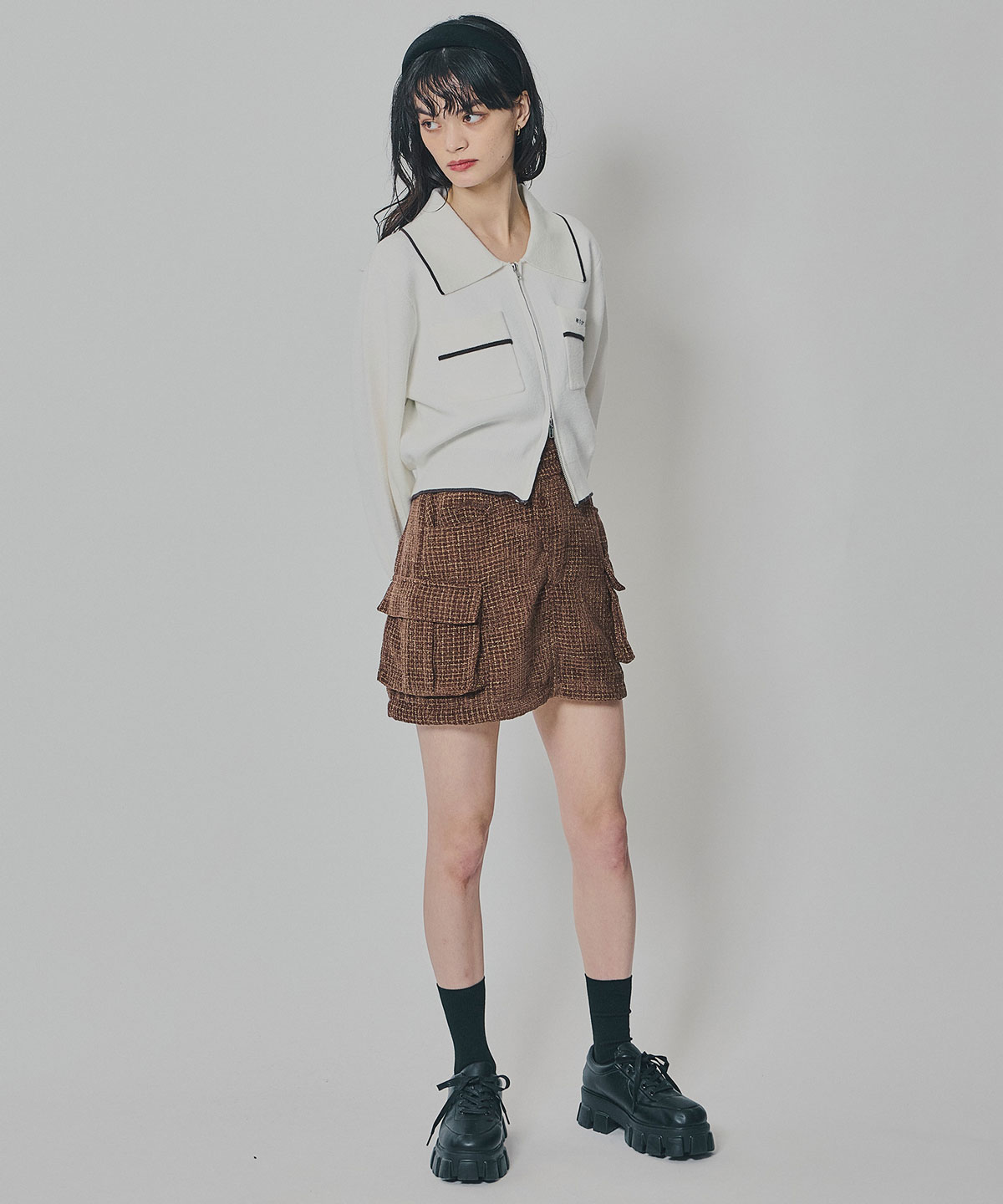 モールツイードカーゴミニスカート