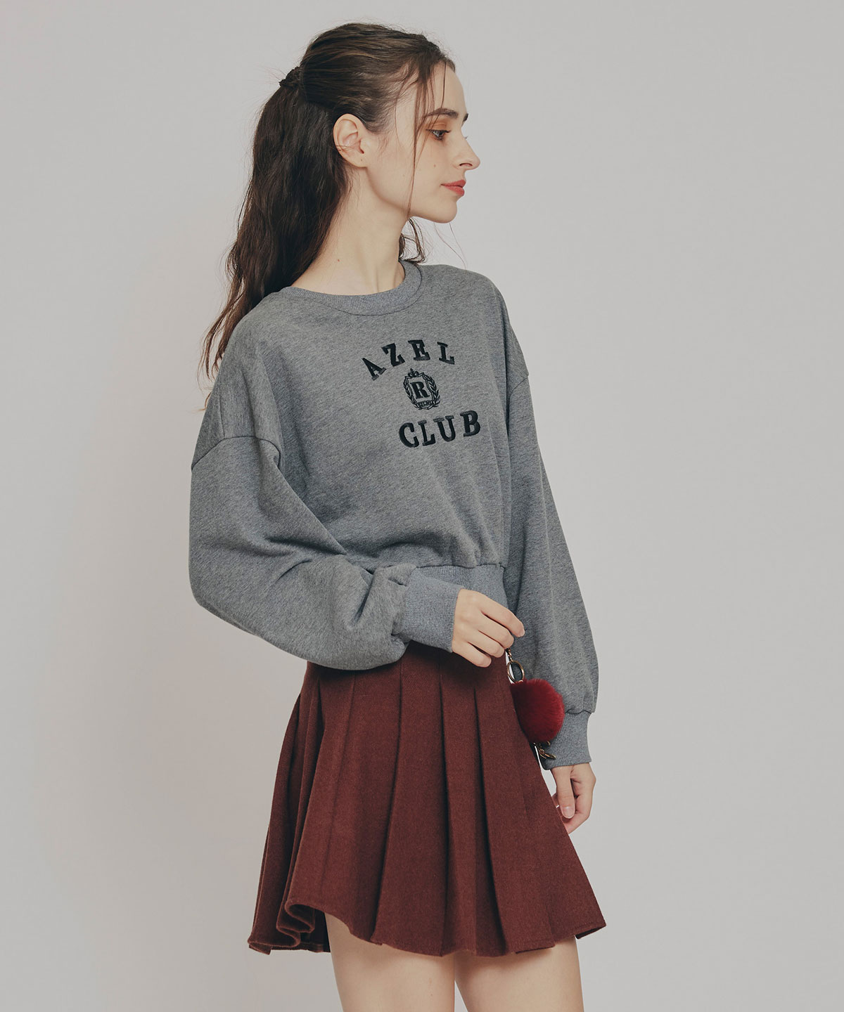 ファーチャームウールライクプリーツミニスカート