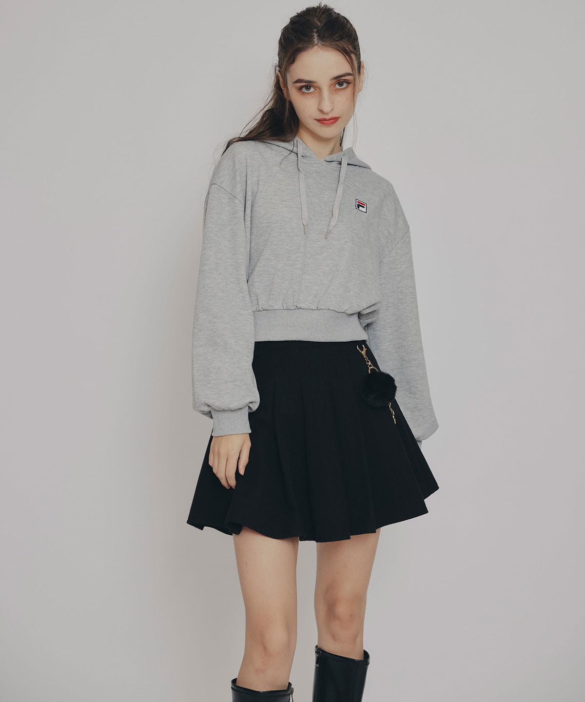 ファーチャームウールライクプリーツミニスカート