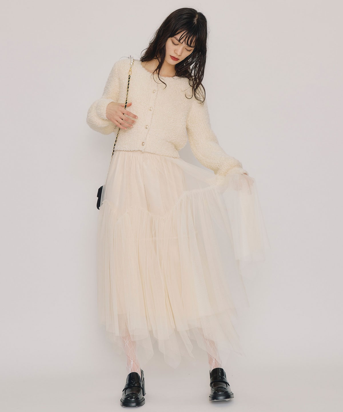 チュールフレアロングスカート