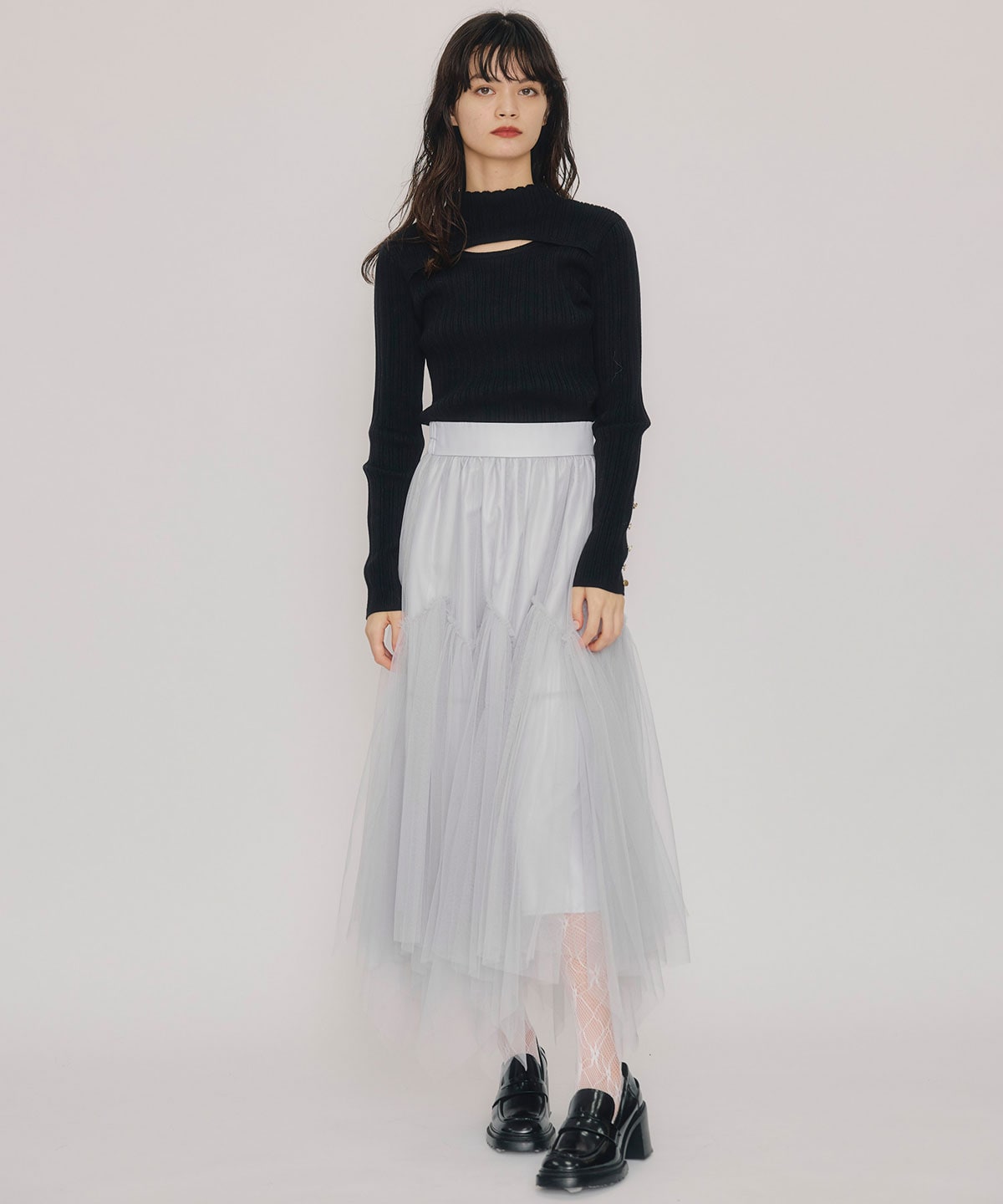 チュールフレアロングスカート
