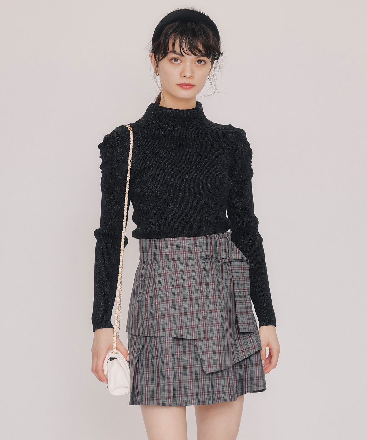 レイヤードライクチェックプリーツミニスカート