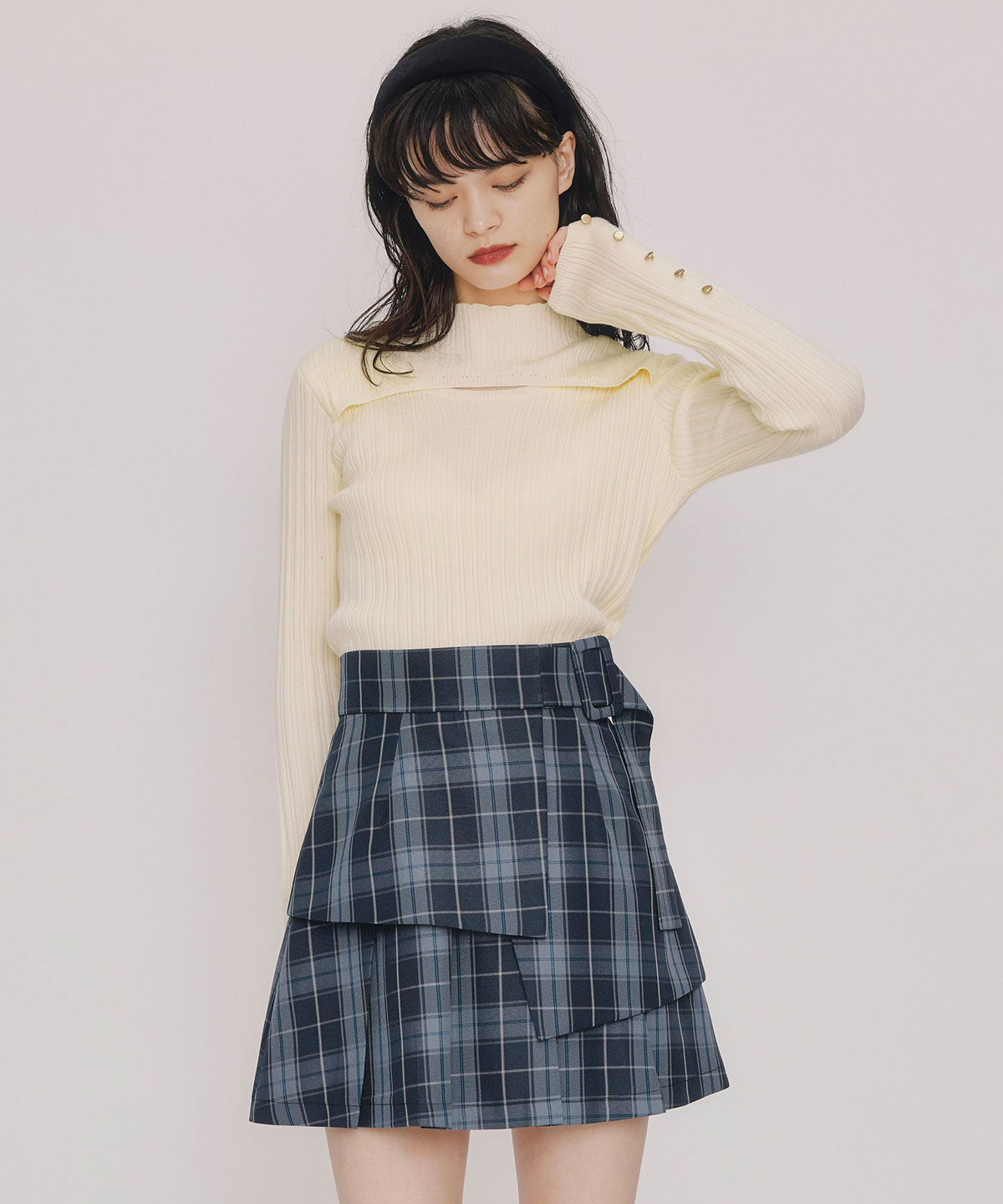 レイヤードライクチェックプリーツミニスカート