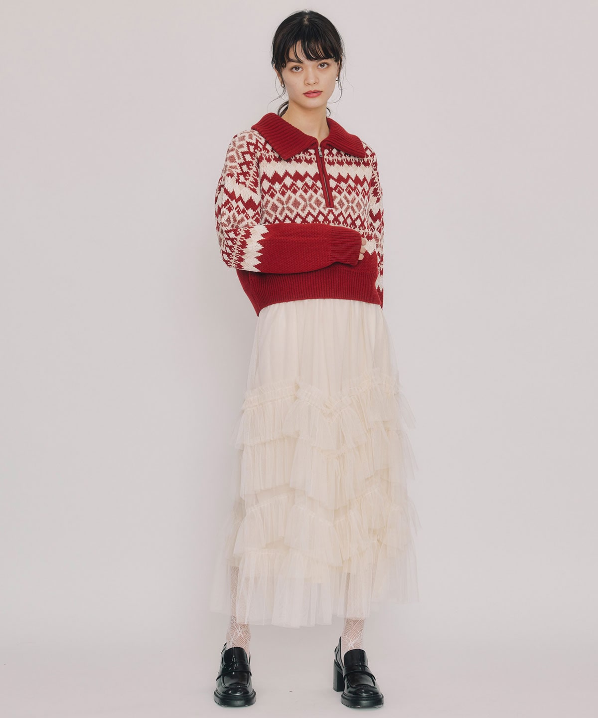 ギャザーチュールティアードロングスカート