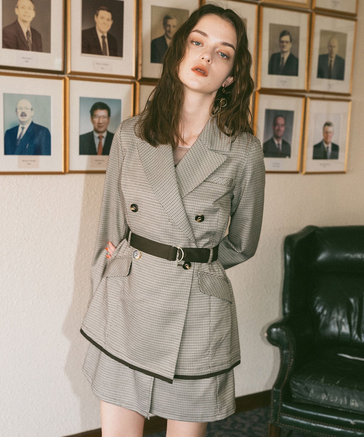 【セットアップ可能】グレンチェックミニラップスカートライクショートパンツ