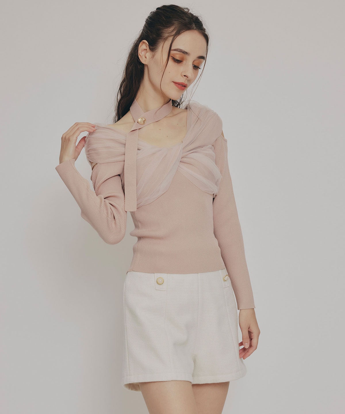 ハイウエストマルチボタンショートパンツ