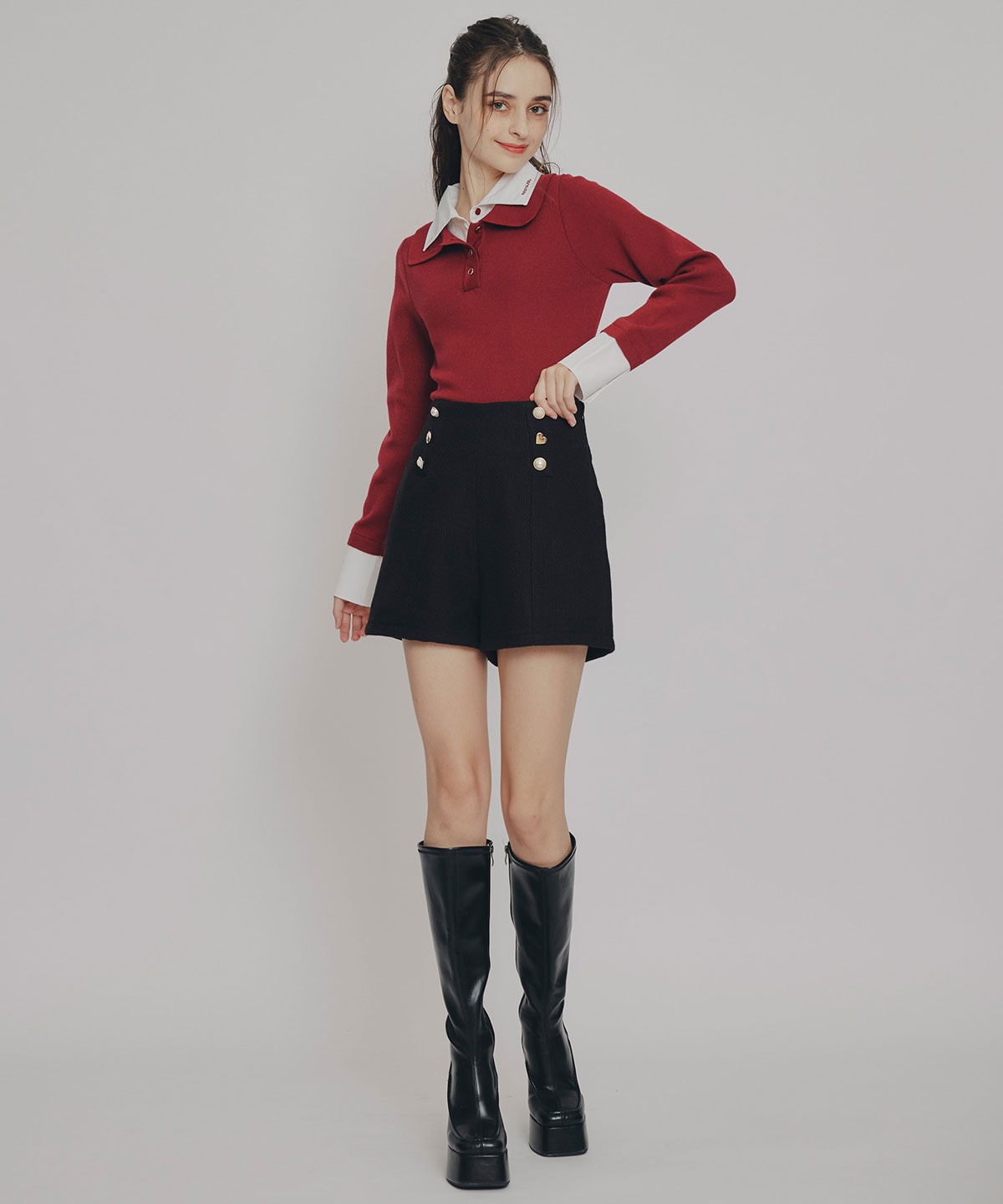 ハイウエストマルチボタンショートパンツ