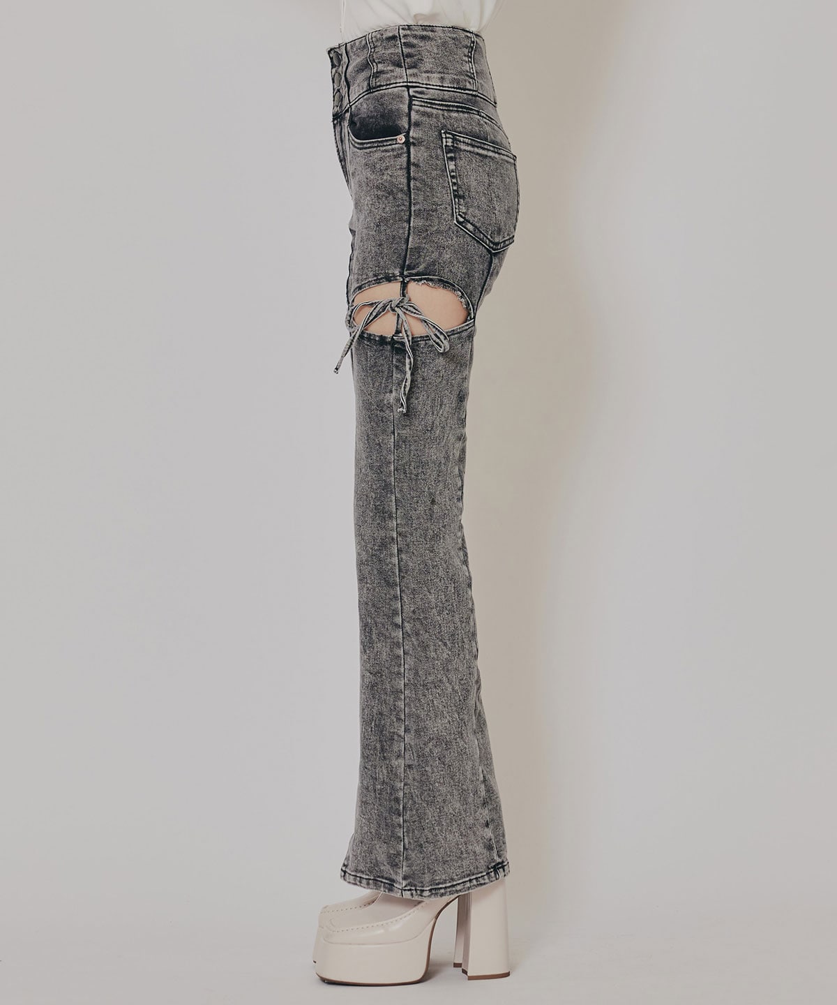 カットアウトリボンストレッチデニム