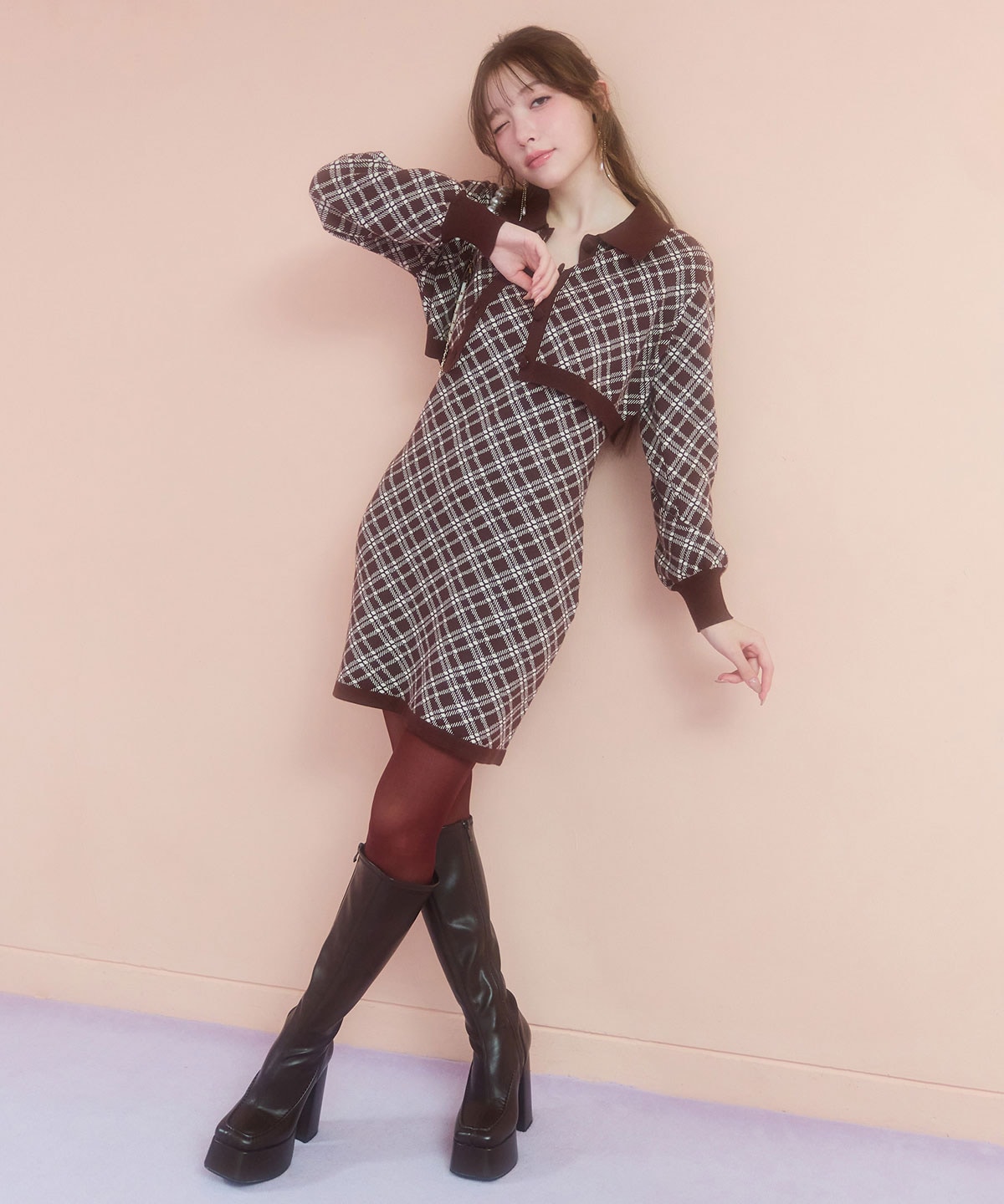 クラシカルニットカーディガン×キャミソールニットワンピースセットアップ