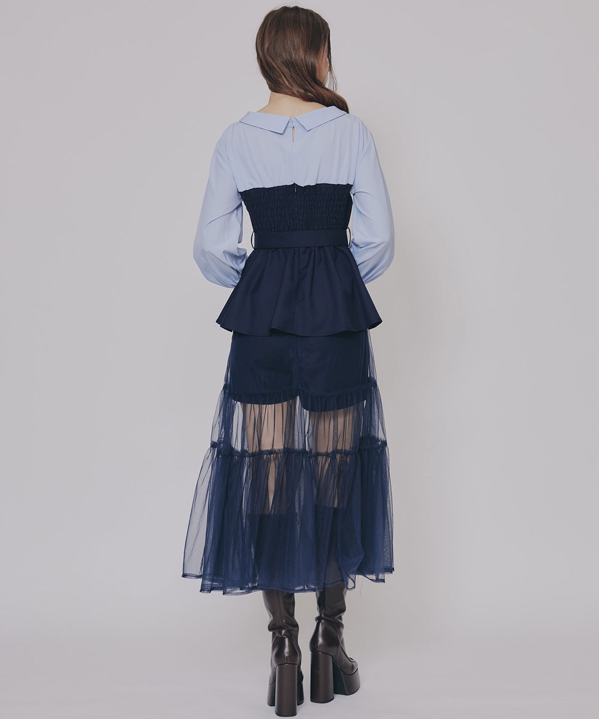 シャツドッキングチュールワンピース&ショートパンツセットアップ