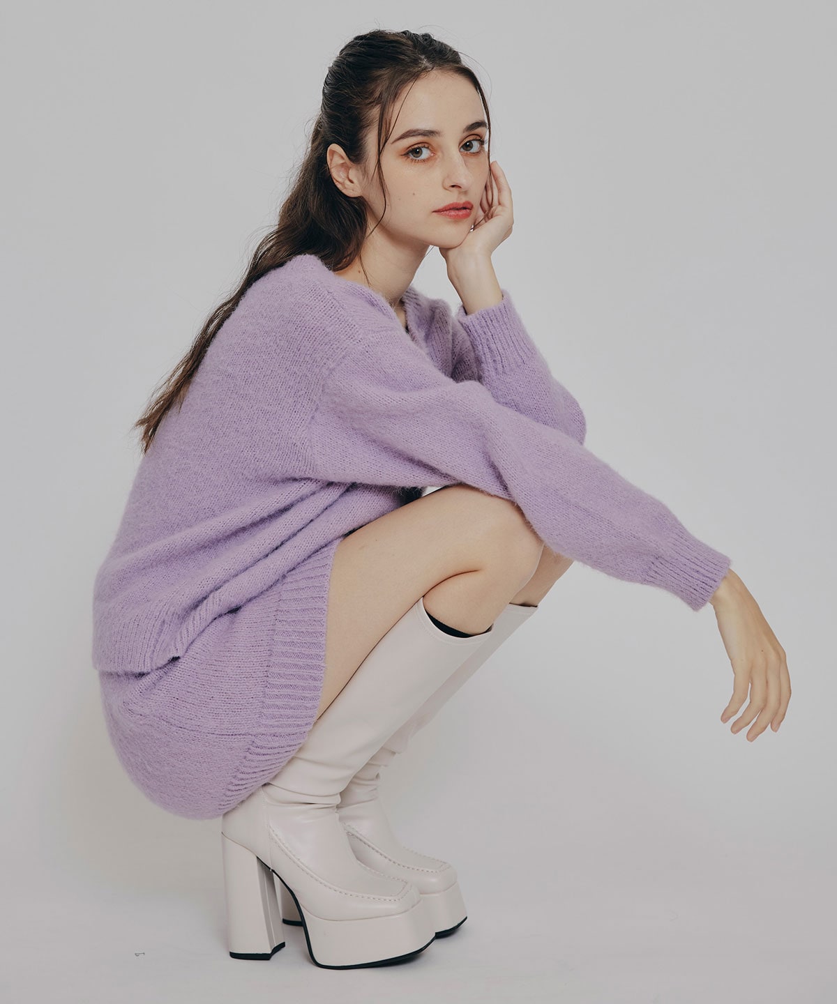 フラッフィニットボーダープルオーバー×タイトミニスカートセットアップ