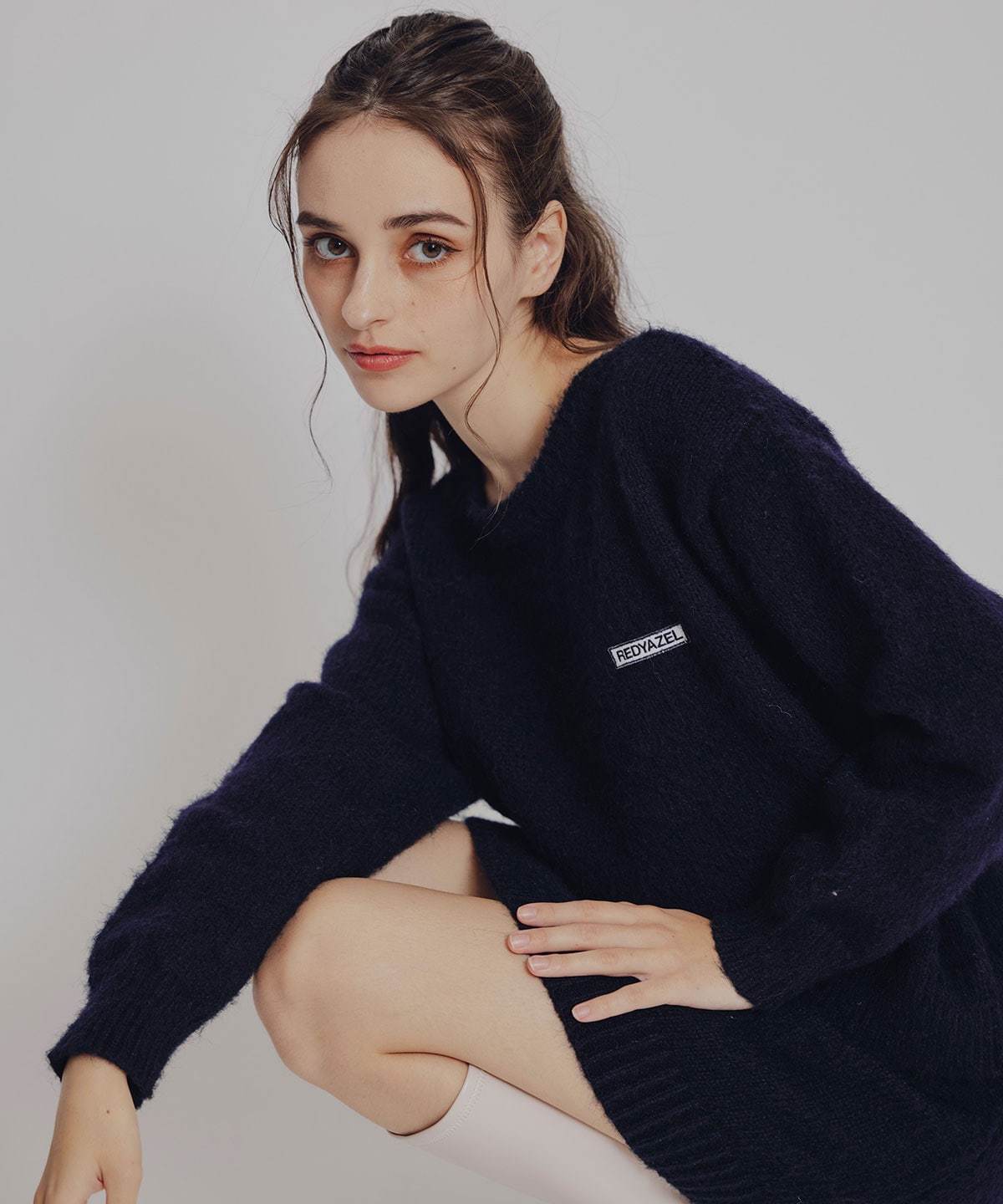 フラッフィニットボーダープルオーバー×タイトミニスカートセットアップ