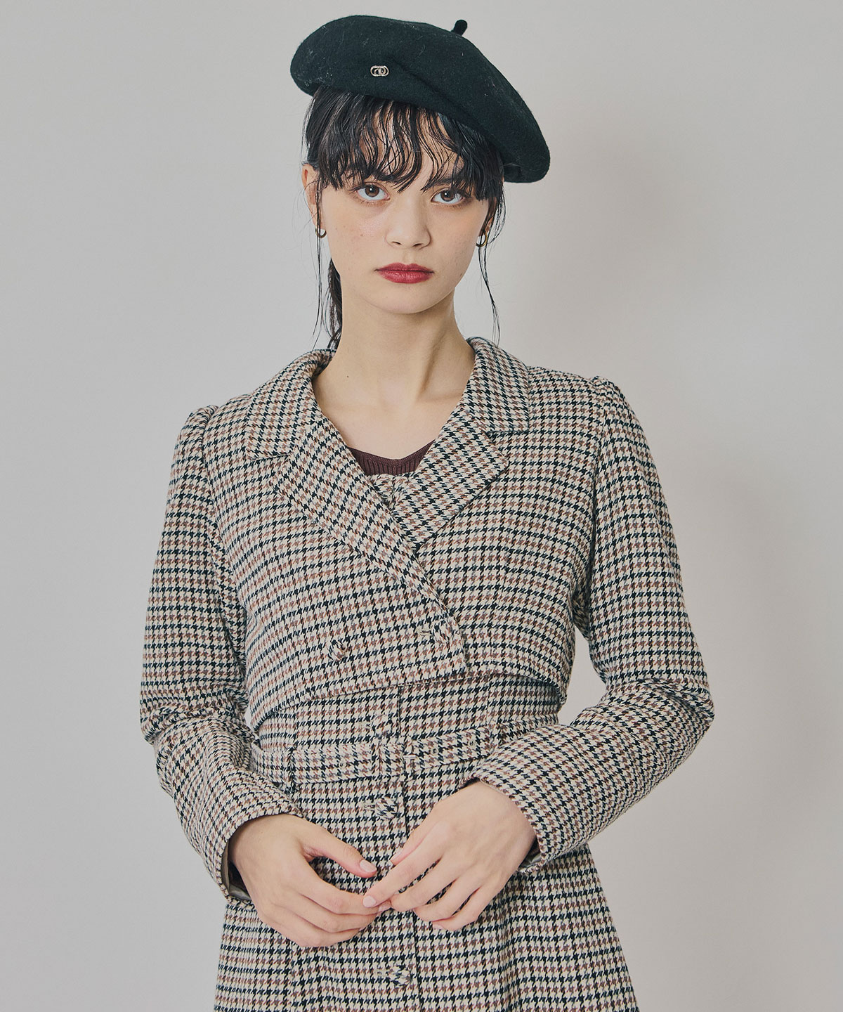 ハウンドトゥースショートジャケット×ミニワンピース