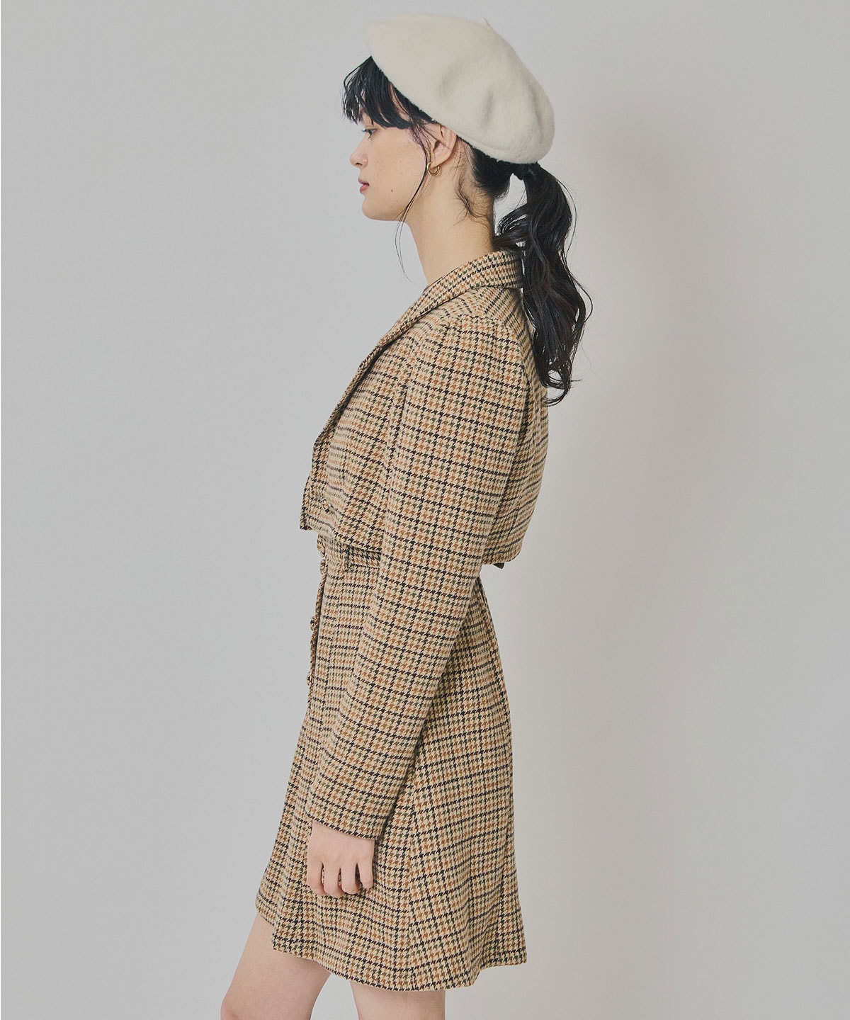 ハウンドトゥースショートジャケット×ミニワンピース