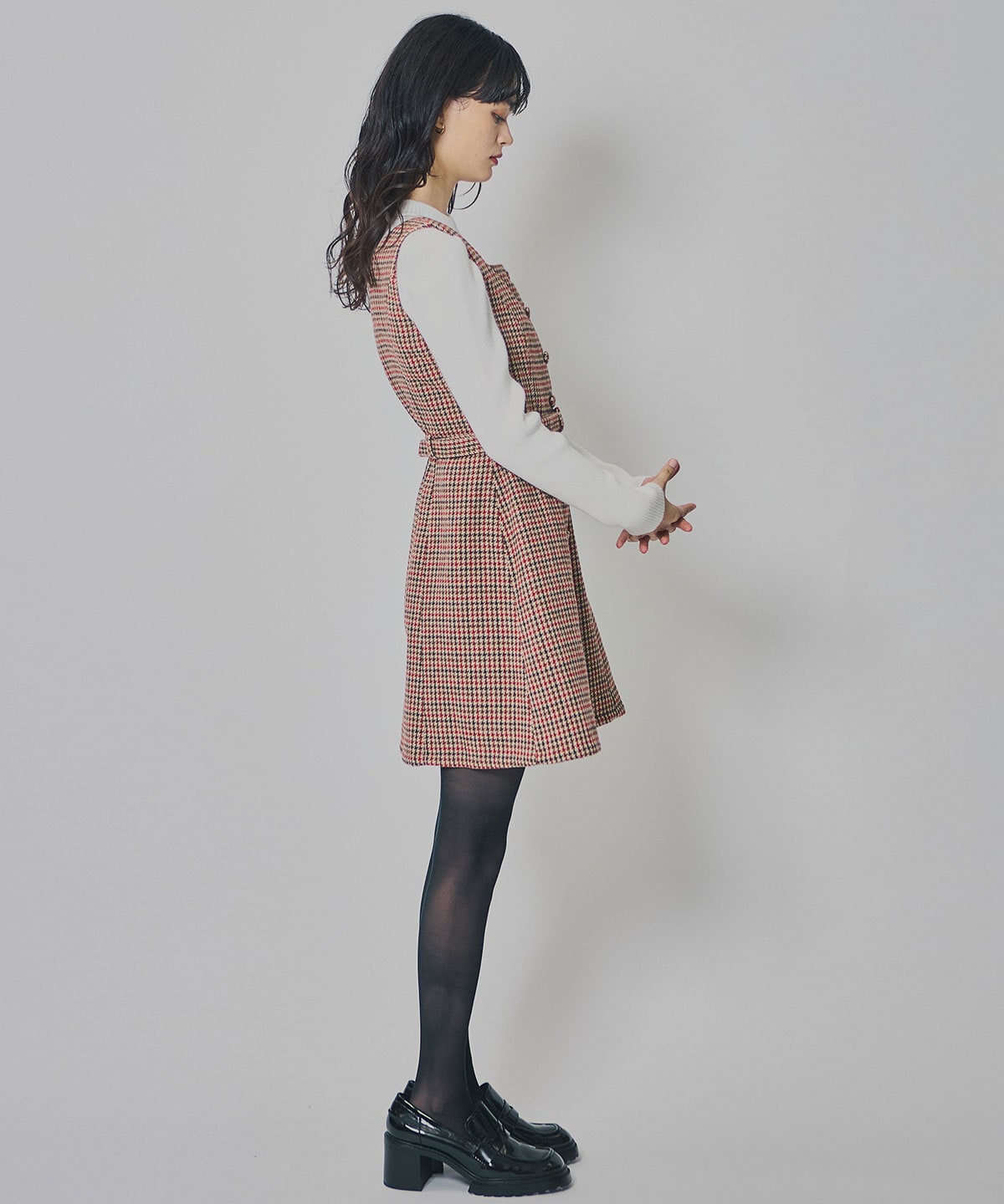 ハウンドトゥースショートジャケット×ミニワンピース