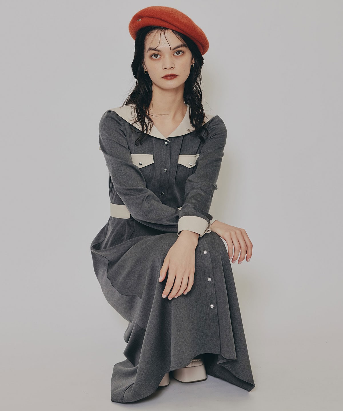 BIGセーラーカラーロングワンピース