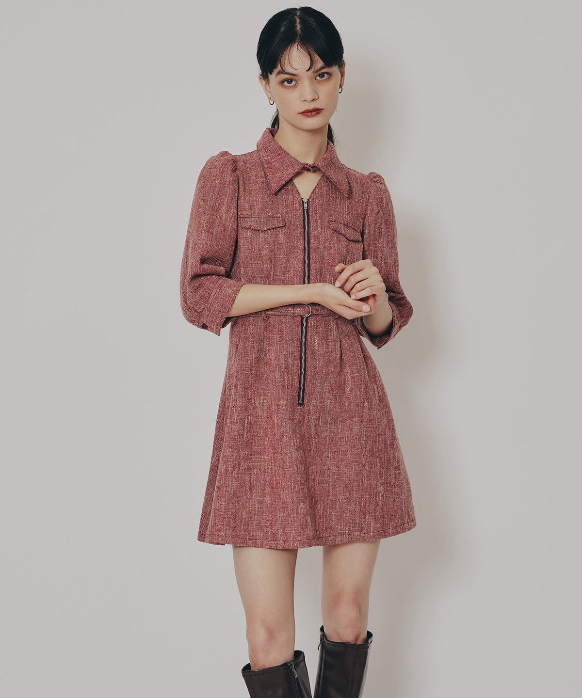 カラーミックスフロントZIPワンピース