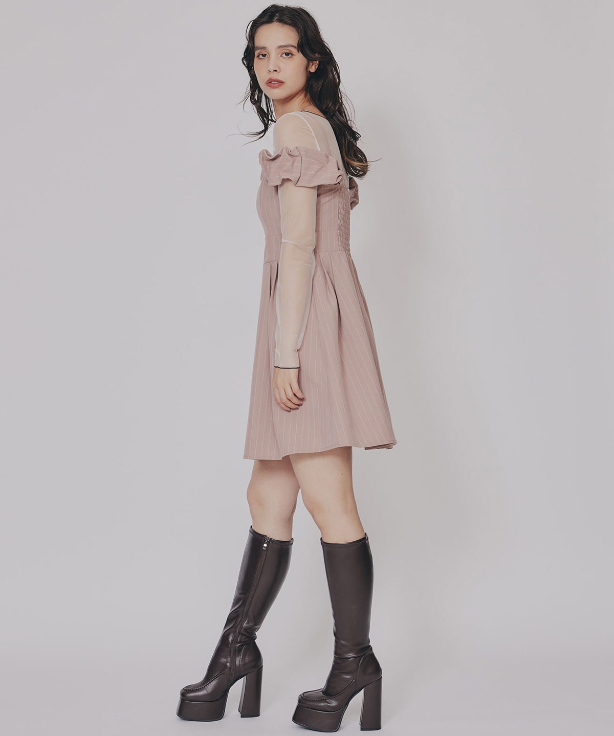 ストライプ2WAYフレアミニワンピース