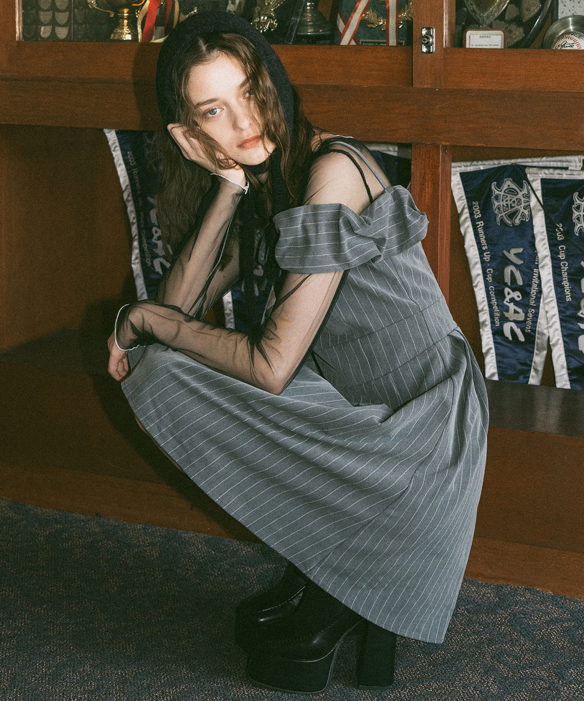 ストライプ2WAYフレアミニワンピース