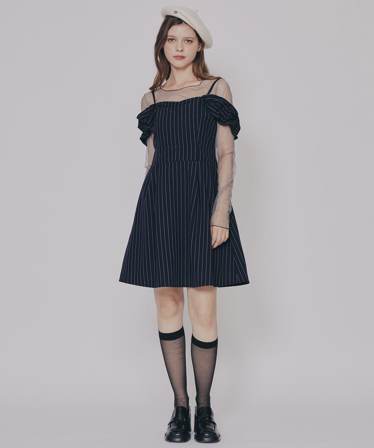 ストライプ2WAYフレアミニワンピース