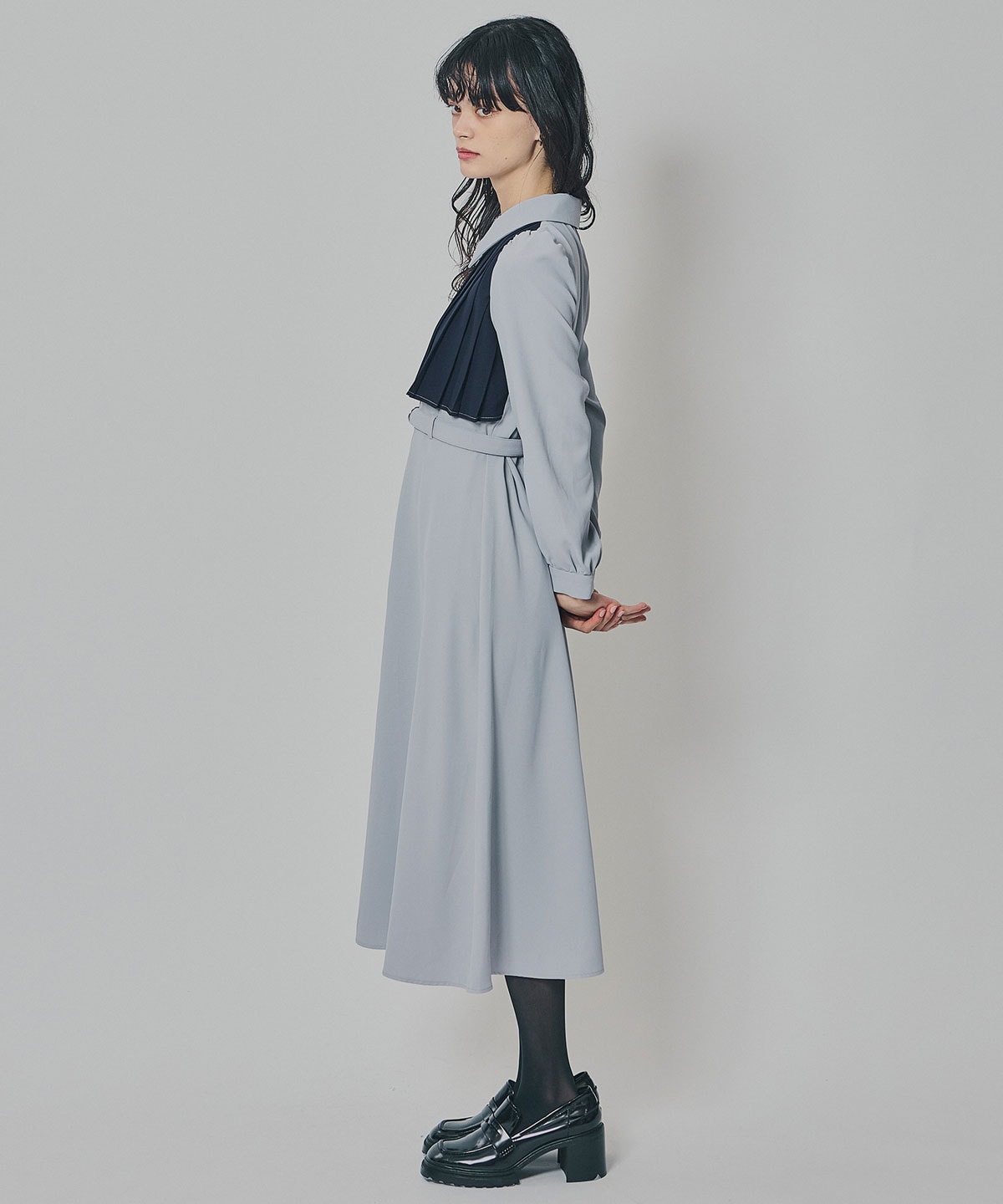 カラーブロックパネルアシメプリーツワンピース