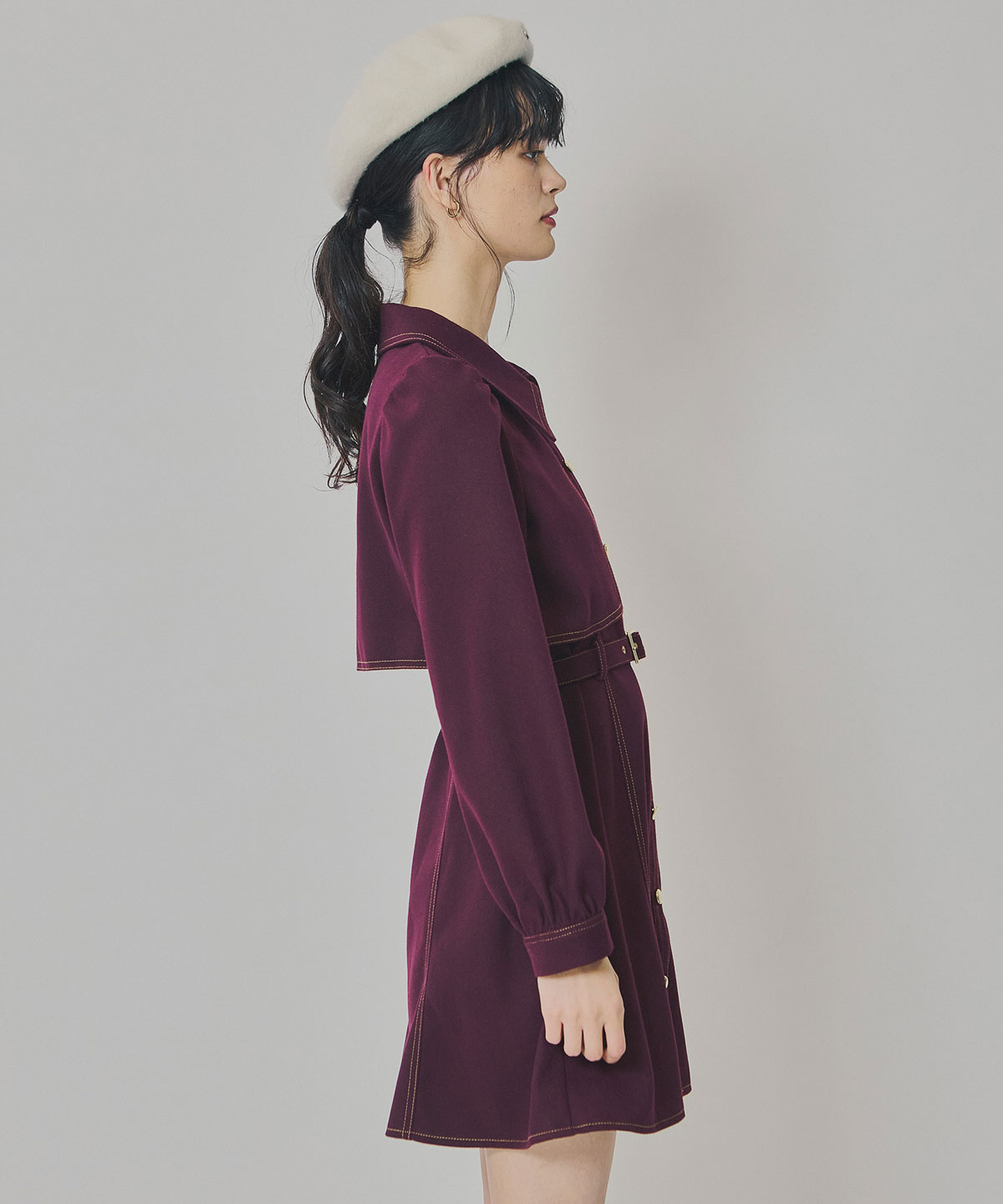 バイカラーステッチラインミニワンピース