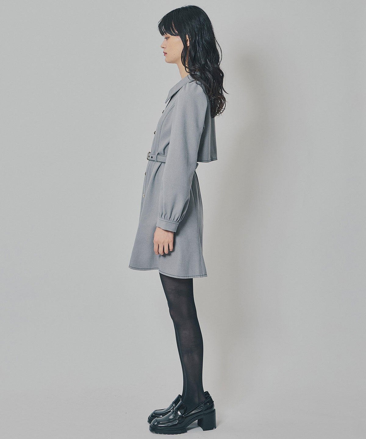 バイカラーステッチラインミニワンピース