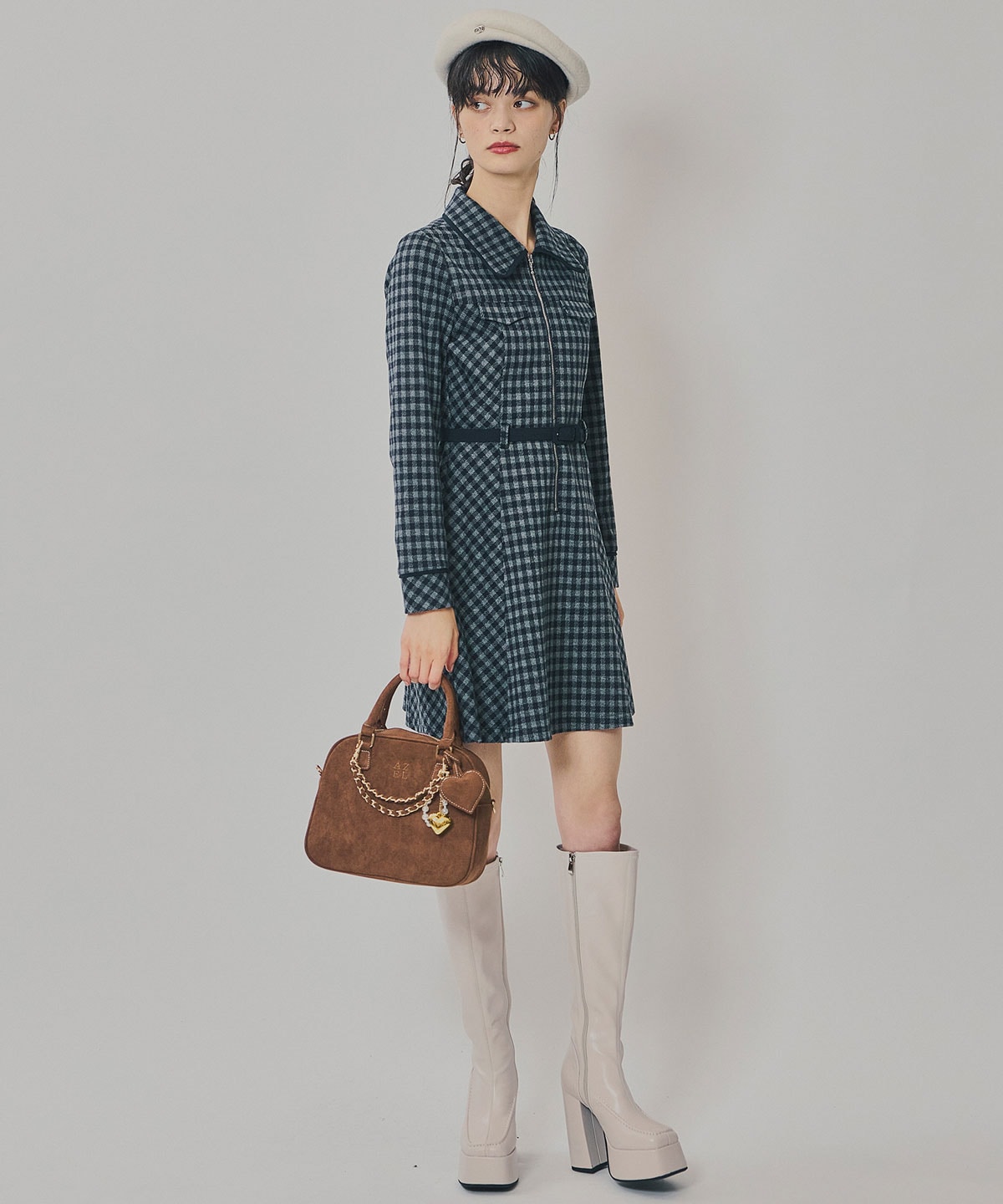 クラシカルチェックZIPミニワンピース