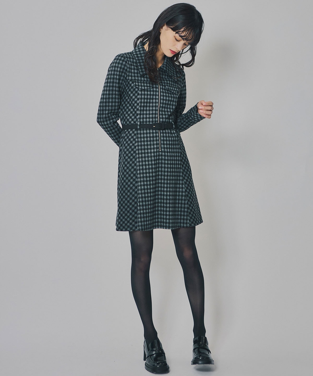 クラシカルチェックZIPミニワンピース