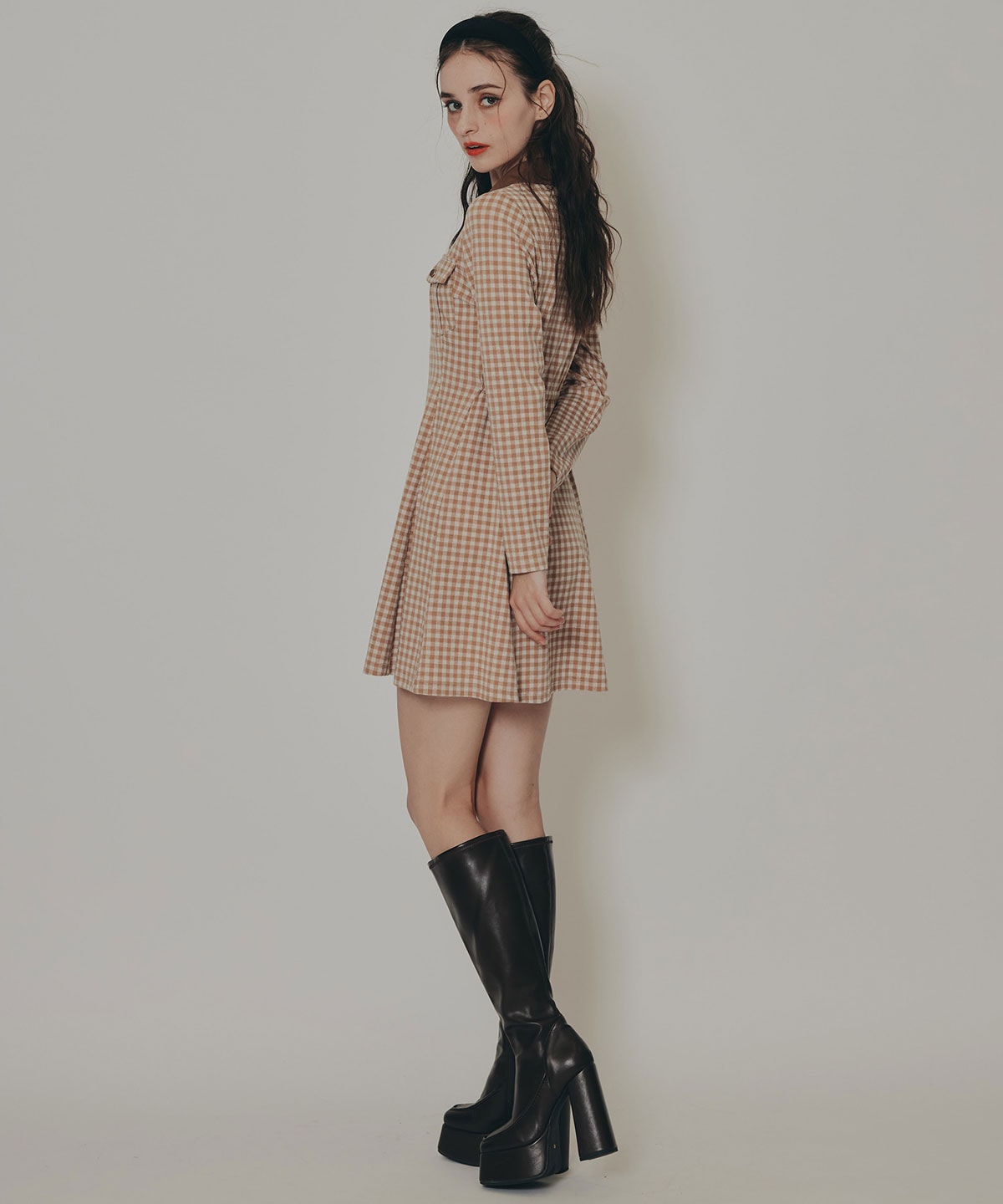 チェックバイカラーカットミニワンピース