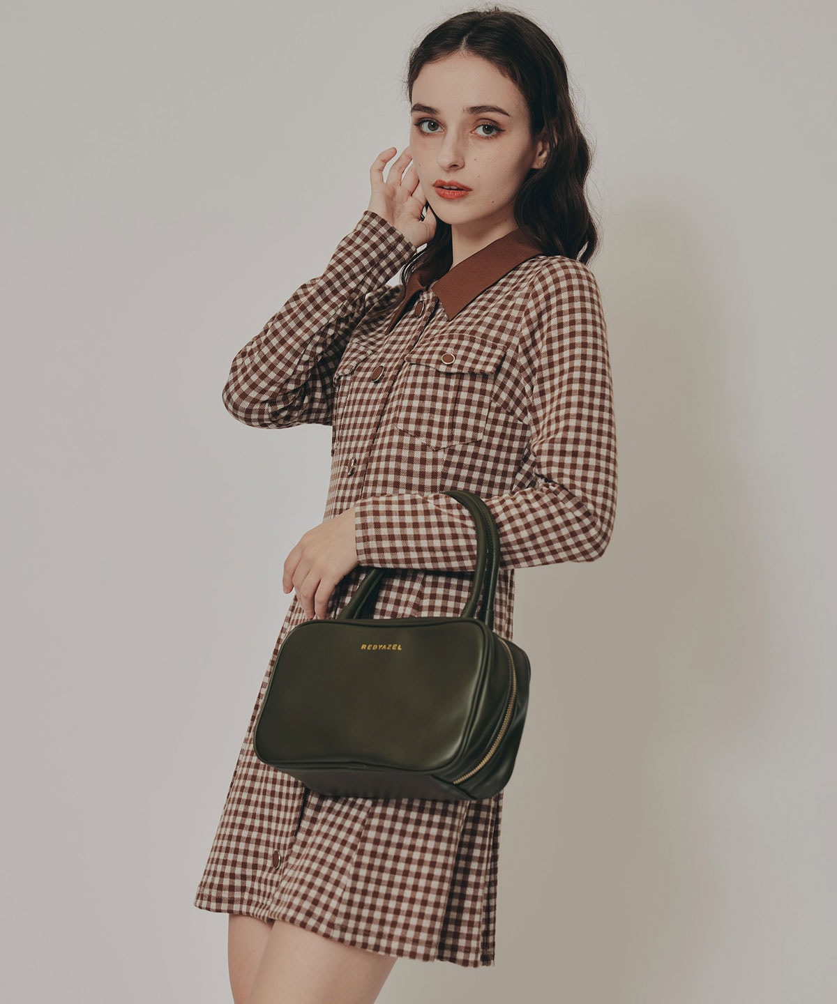 チェックバイカラーカットミニワンピース