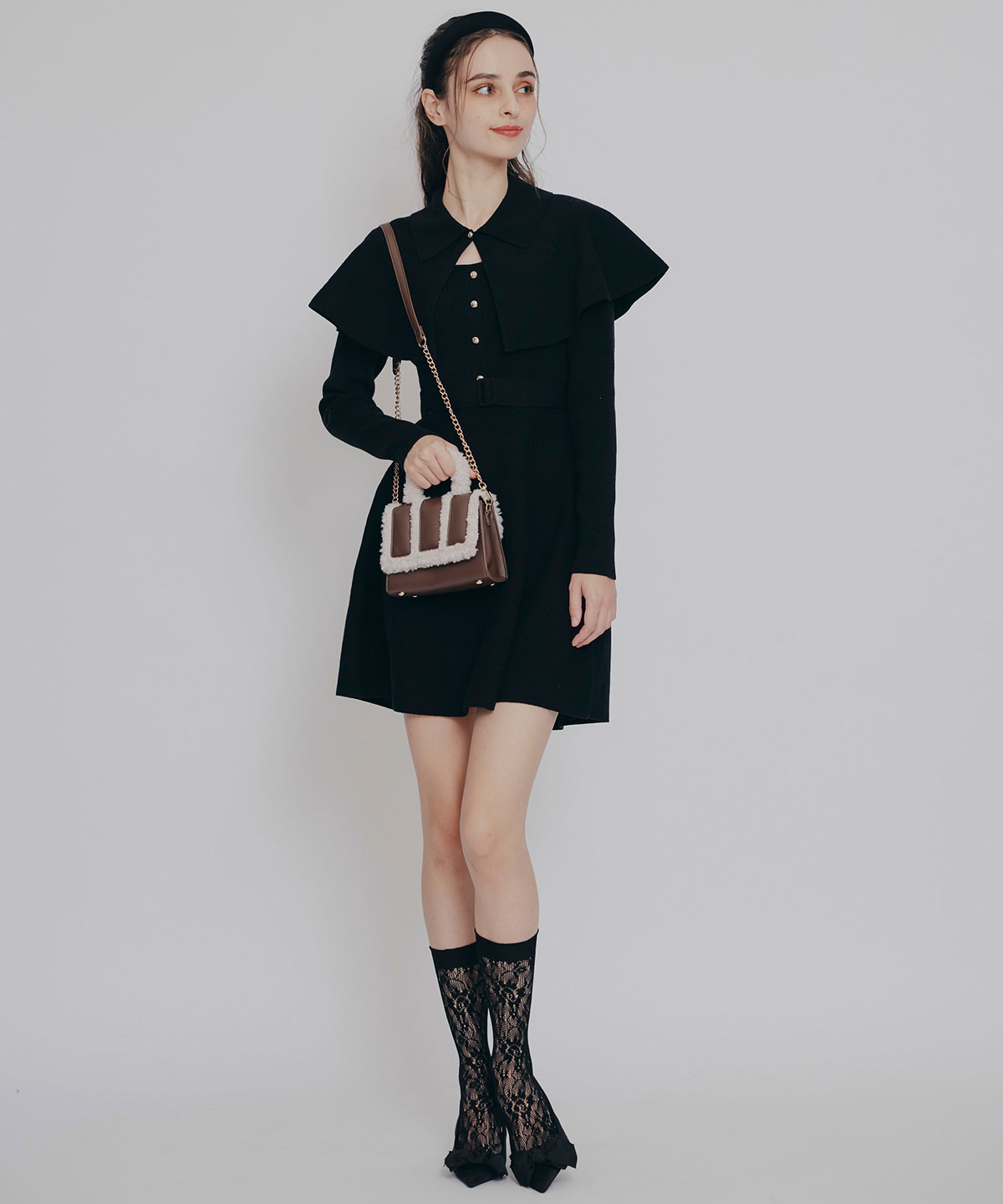 ケープSETニットフレアミニワンピース