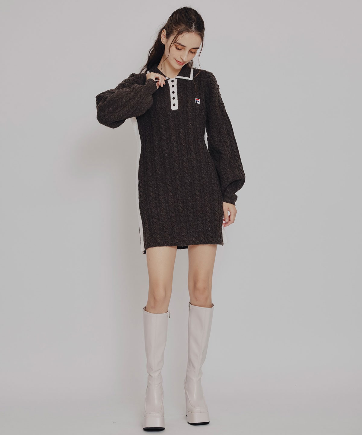 ［FILA×REDYAZEL］ケーブルニットポロミニワンピース