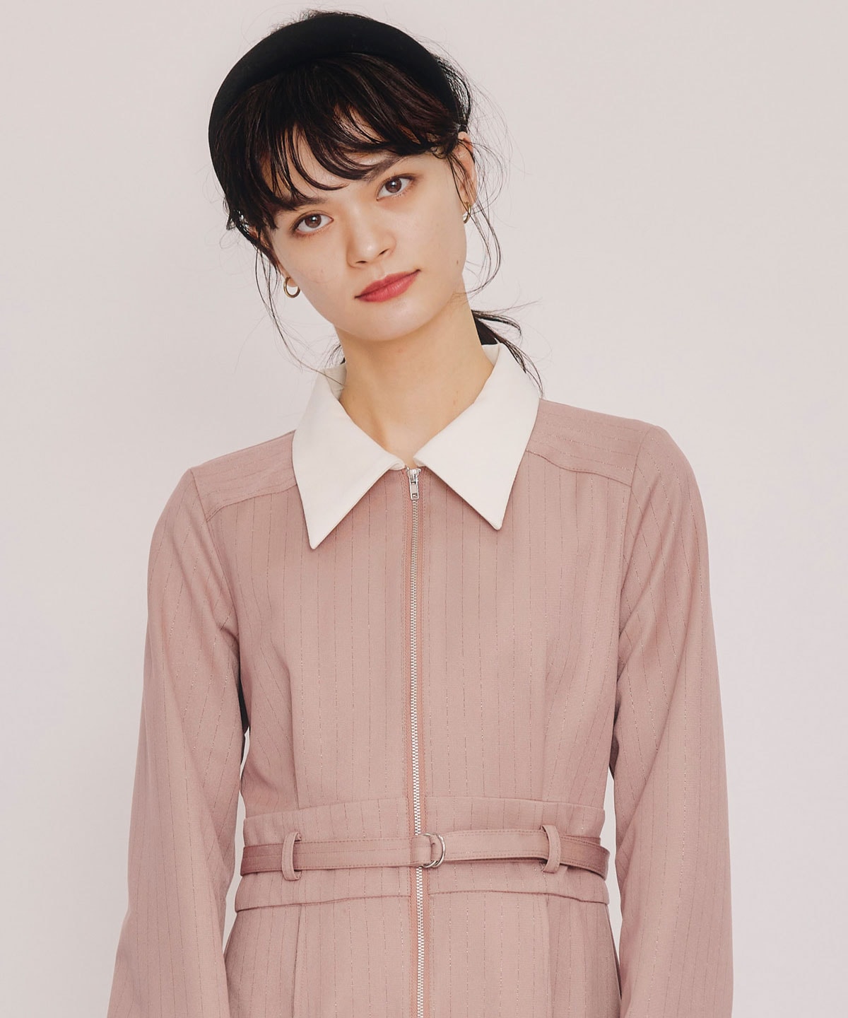 フロントZIPストライプロングワンピース