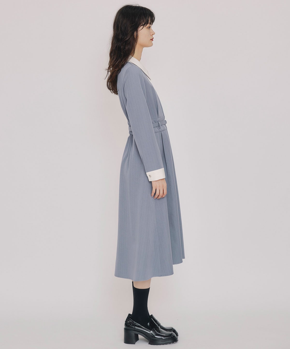 フロントZIPストライプロングワンピース