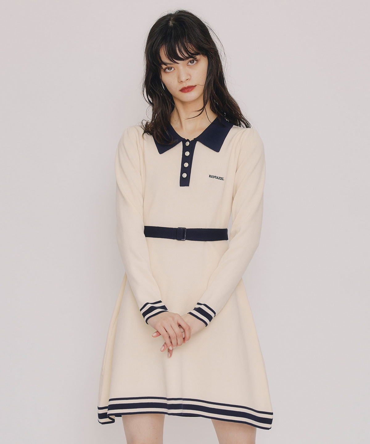 バイカラーポロニットミニワンピース