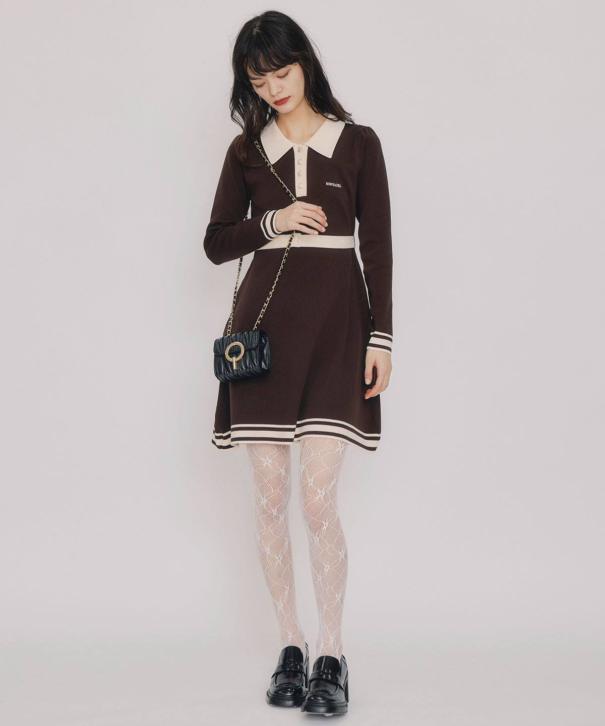 バイカラーポロニットミニワンピース