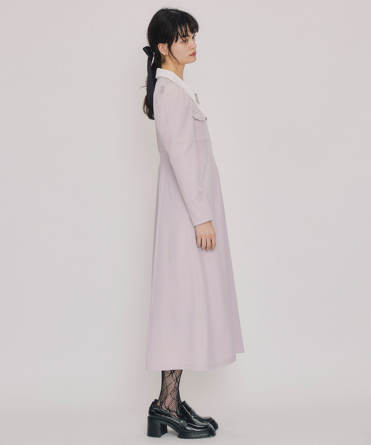 フロントZIPバイカラーロングワンピース