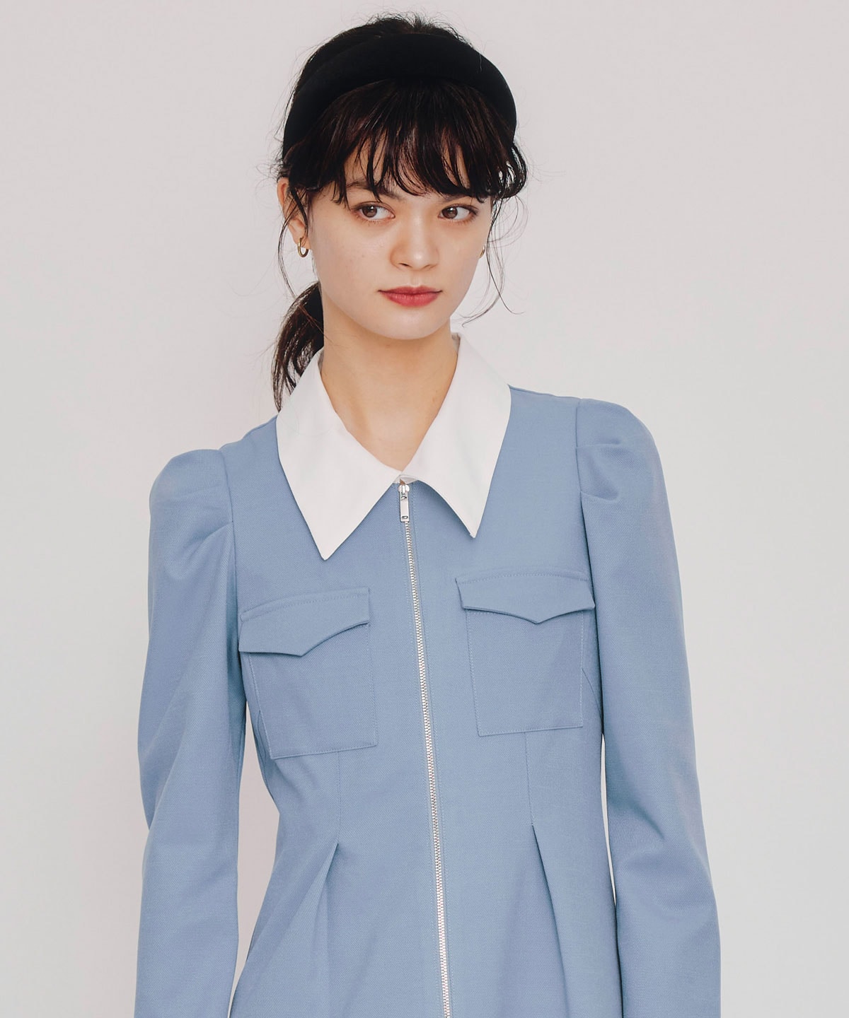 フロントZIPバイカラーロングワンピース