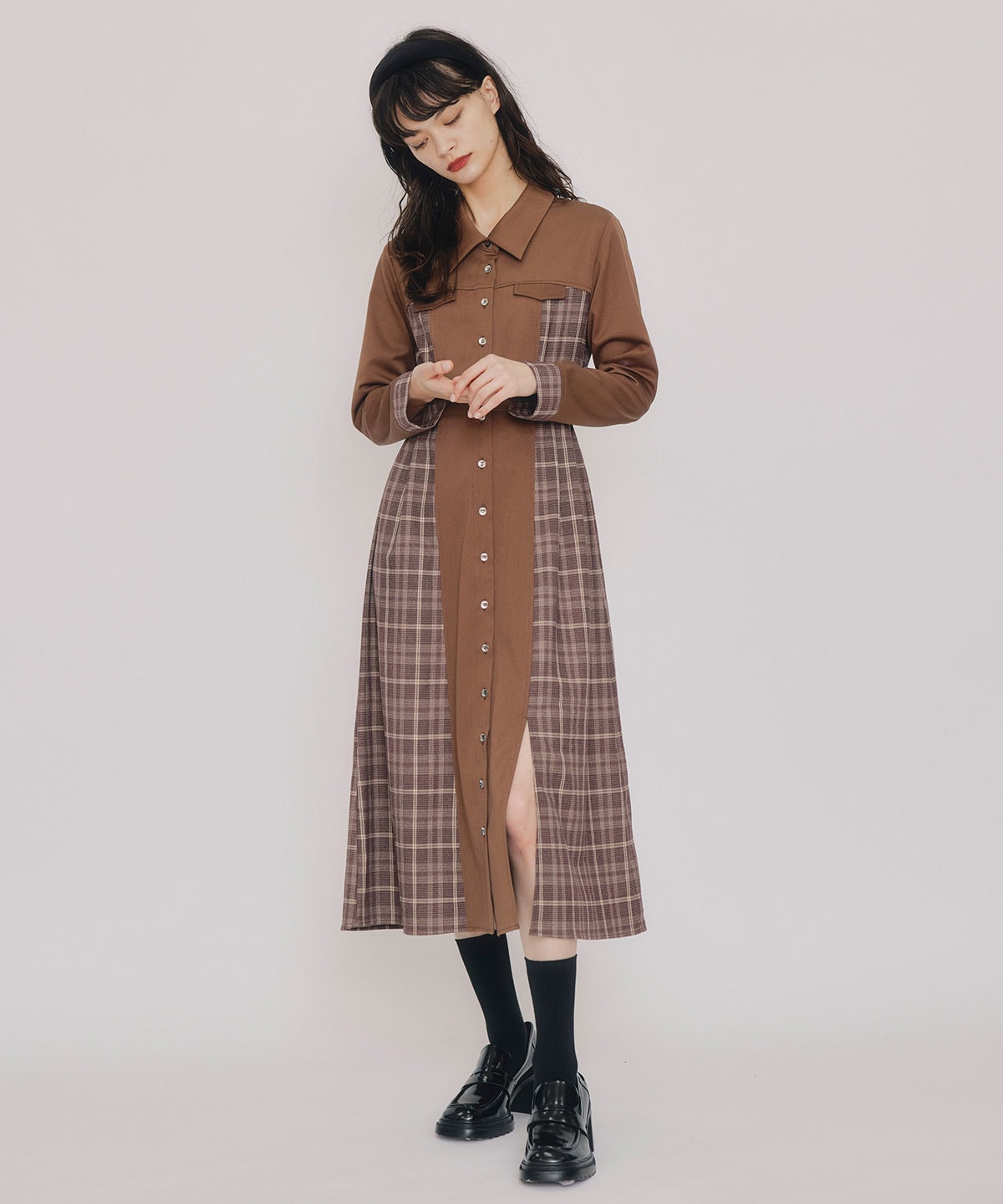 チェックパネルロングワンピース