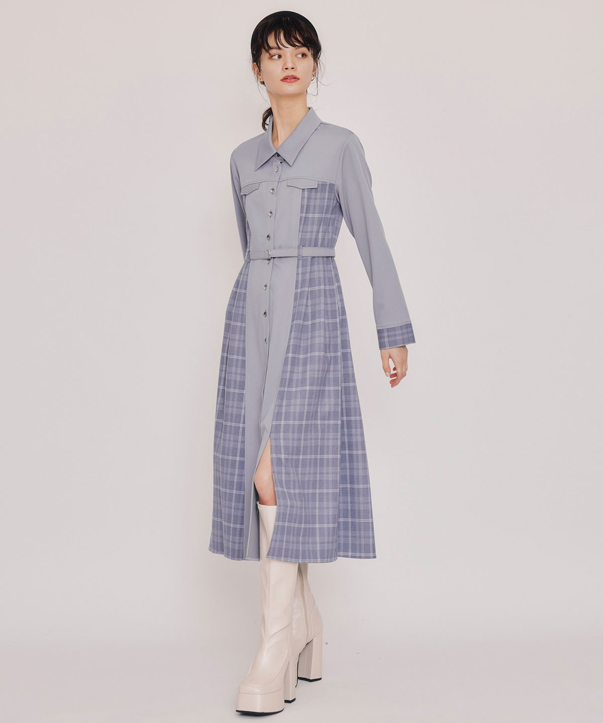 チェックパネルロングワンピース